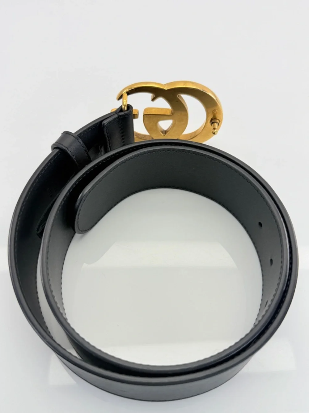 Gucci 2015 Re Edition Wide Leather Belt Gg Double Marmont Black 400593 75/30